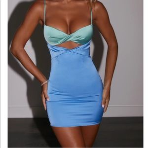 Two tone, bodycon satin mini dress